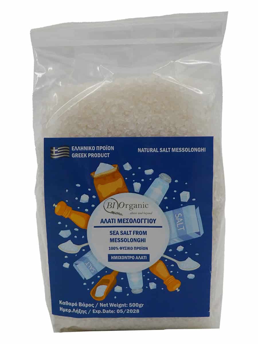 ΣΑΚΟΥΛΑΚΙ-ΗΜΙΧΟΝΤΡΟ-ΑΛΑΤΙ-ΜΕΣΟΛΟΓΓΙΟΥ-BIORGANIC-500gr Ημίχοντρο Αλάτι Μεσολογγίου σε Σακουλάκι 500γρ. - Image 1